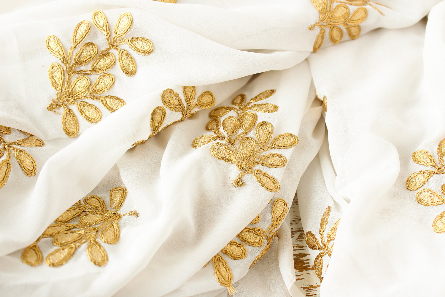 Half yard White Embroidered Fabric with Gold Zari Work Etsy