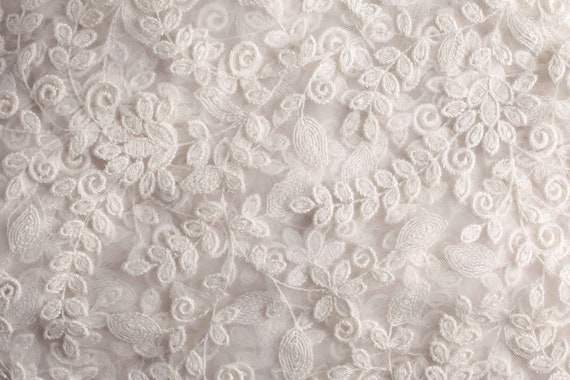 White Net Fabric With Off-white Embroidery, Boho Floral Fabric, Embroidered Net  Fabric, Wedding Dress Fabric 1 Yard -  Canada
