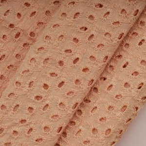 Peach Eyelet Fabric, Indian Cotton Fabric, Embroidered Fabric, Floral Fabric, Wedding Dress Fabric, Cotton Eyelet, Fabric by the Yard