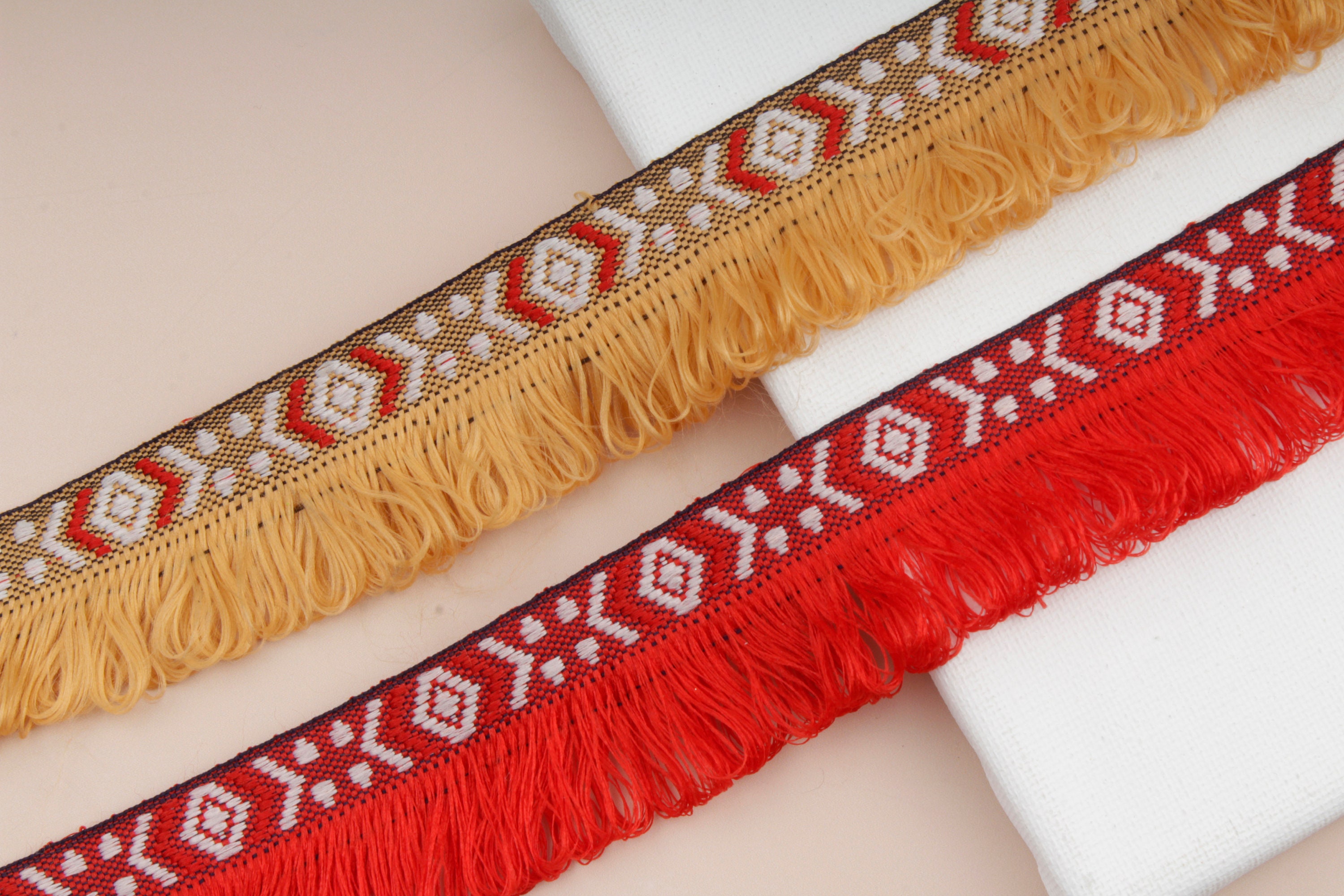 Jacquard Fringe Trim Red Tassel Trim Beige Fringe Trim Etsy