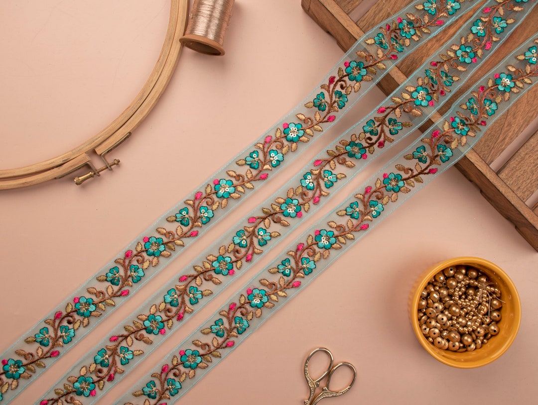Mint Blue Embroidered Trim Sequin Trim Indian Decorative Etsy