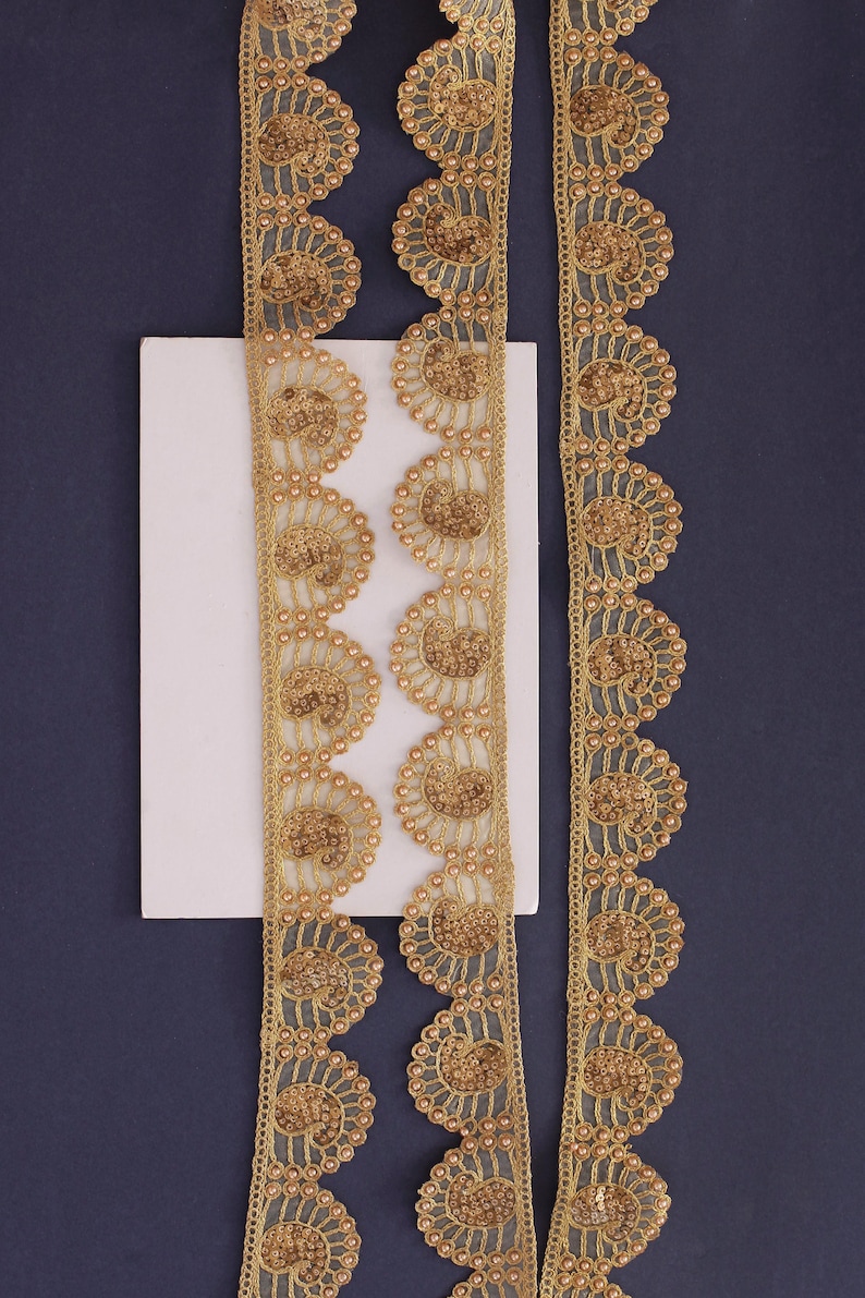 Floral Scallop Lace Indian Trim Boho Upholstery Trim Costume Trim Sequin Trim Gold Paisley Trim Organza Embroidered Trim