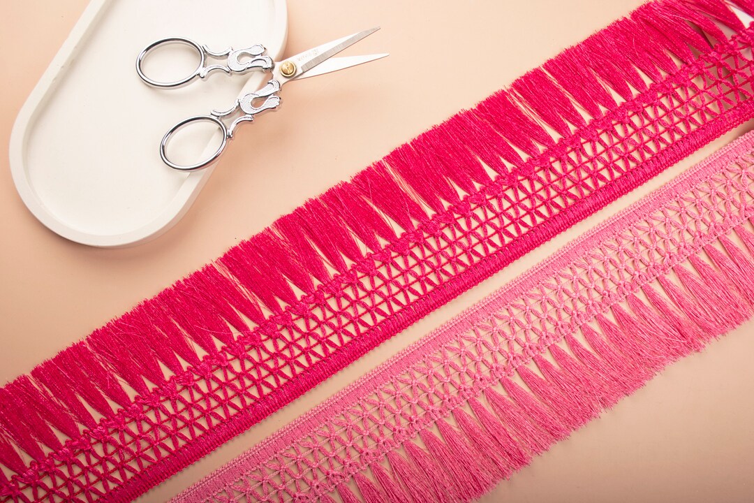 9 Yards Pink Tassel Fringe, Fringe Lace, Tassel Trim, Indian Trim, Boho