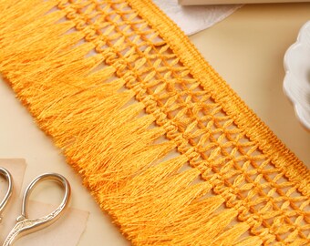 Yellow Art Silk Tassel Fringe Trim - 9 Yards, 3.5" Width