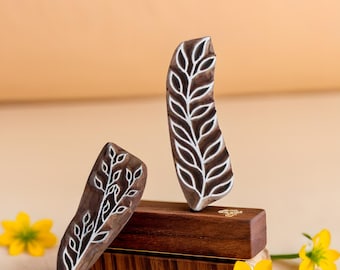 Hand Carved Leaf Block Print Stamp, Fabric & Pottery