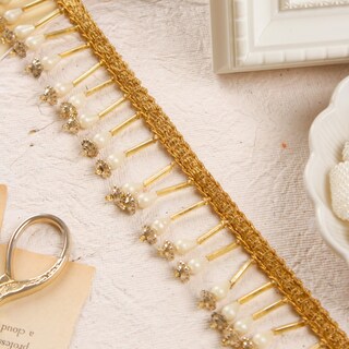 Nastro In Pizzo Con Perline 5 Metri - Bordo Decorativo In Poliestere Per Scrapbooking, Abiti, Decorazioni Matrimonio