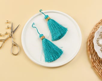 Set of 2 Turquoise Art Silk Tassels – Jewelry, Boho Embellishments