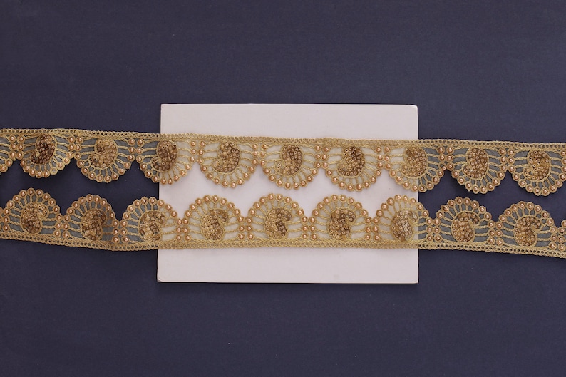 Floral Scallop Lace Indian Trim Boho Upholstery Trim Costume Trim Sequin Trim Gold Paisley Trim Organza Embroidered Trim