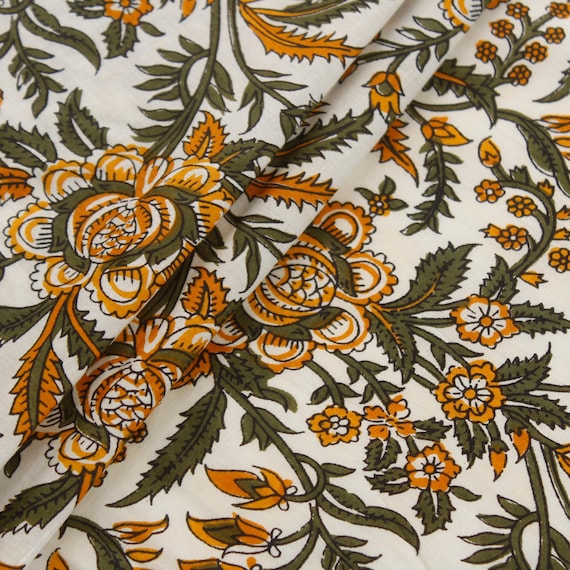 indian cotton dress fabric Off-White Floral Cotton Fabric – Indian Print, Summer Dress, Quilting