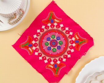 Set of 2 Pink Kutchi Embroidered Applique Patches - Indian  Jacket Patches-