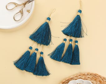 Teal Green Silky Tassels – Indian Jewelry Charms, Set of 2