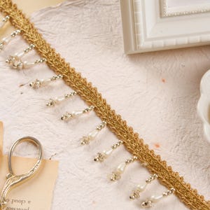 3 yards- Gold and Off-White Fringe, Upholstery Trim, Indian Sewing Trim, Costume Fringe, Trim for Curtains, Home Decor Trim, Tassel Trim