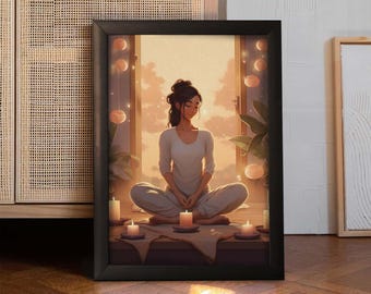 Candlelit Serenity Art Print, Yoga Meditation Room Decor