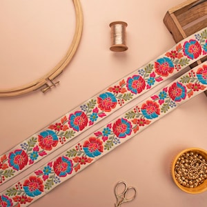 Floral Jacquard Trim, Indian Embroidery, 2-Inch Wide, By The Yard