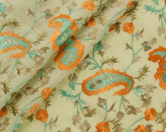 Sage Green Paisley Fabric - Indian Cotton, Boho Clothing, Home Decor