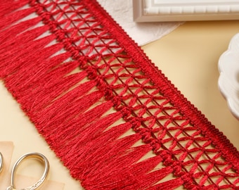 Red Art Silk Tassel Fringe Trim – 3 Yards, Indian Boho Style