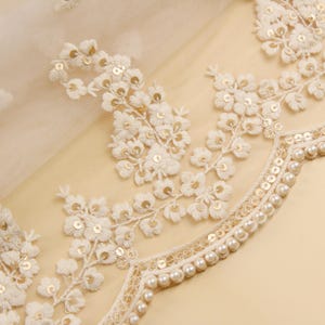 White Floral Embroidered Net Fabric – Bridal Scalloped Dupatta with Pearls