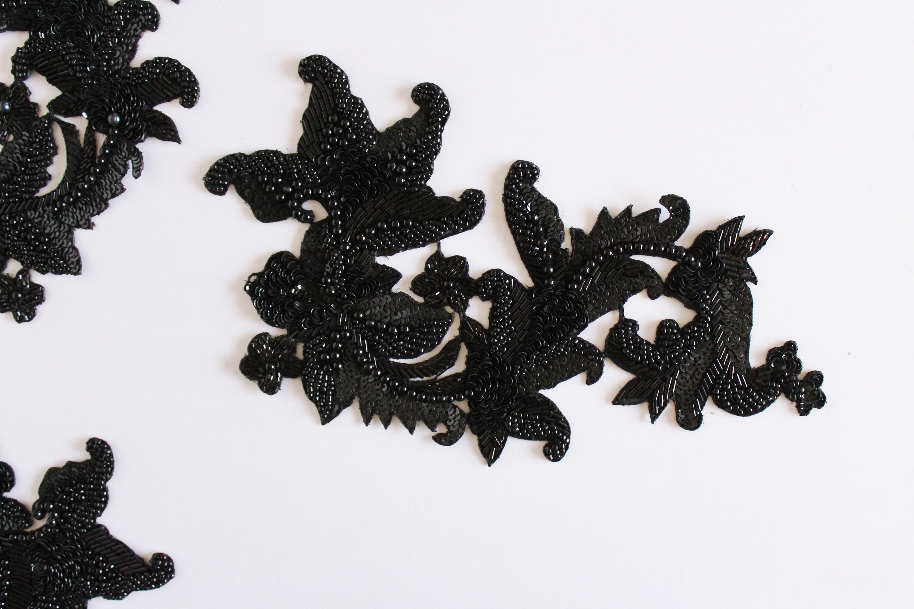 Black Beaded Applique Sequin Applique Floral Jacket Patch Etsy