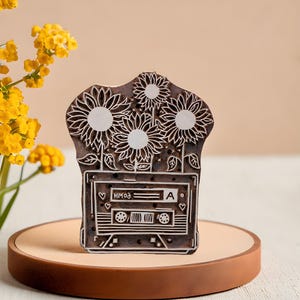 Timbro a cassetta con girasole, timbro in ceramica, blocco da stampa in legno, timbro a girasole, timbro a blocco indiano, timbro in ceramica, timbro tessile, stampa fai da te