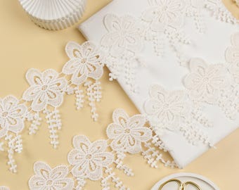 Encaje floral de ganchillo blanco – 3 yardas, nupcial, bohemio