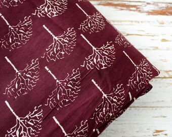 1 yard de Tissu Santoon, Tissu polyester indien, Tissu d’impression d’arbre, Tissu violet prune