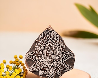 Hand-Carved Mandala Lotus Wooden Printing Block, Indian Boho Design