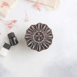 Stempel Glänzende Sonne, Holzblock Stempel, Himmlischer Stempel, Blockdruck Stempel, Keramik Stempel, Textilstempel, DIY Blockdruck, Verpackungsstempel