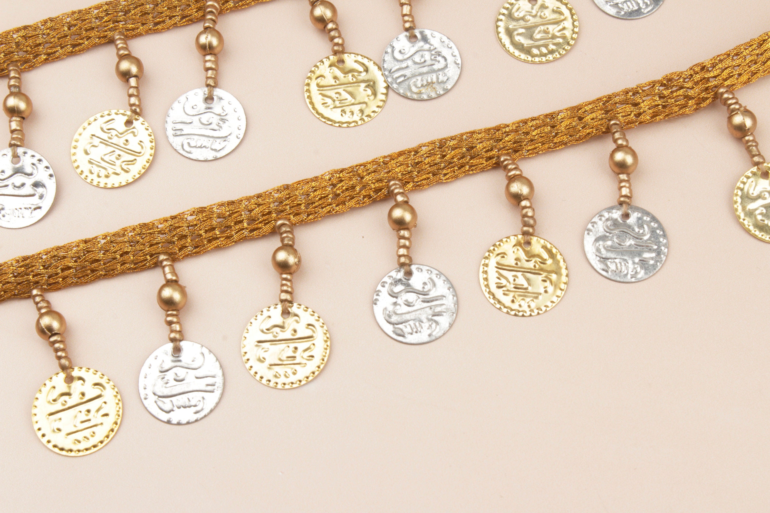 Gold and Silver Coin Trim Indian Beaded Trim Trim With Metal Etsy UK