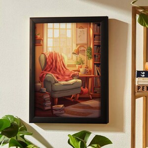 Cozy Book Nook Art Print, Wall Art, Reading Room Art, Gallery Wall, Boho Home Decor, Bedroom Poster, Framed Aesthetic Print, Library Decor