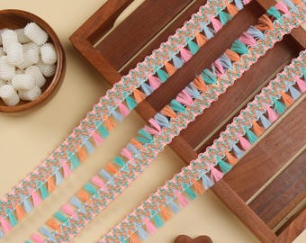 Cinta para envolver regalos con borlas multicolor de 9 yardas y 1 pulgada de adorno de costura india.