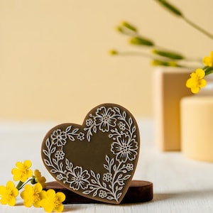Stempel Herz floral, Holzblock Stempel, DIY Blockprint, Textilstempel, Keramik Stempel, Seifenstempel, Block Print Stoff, Holzblockdruck