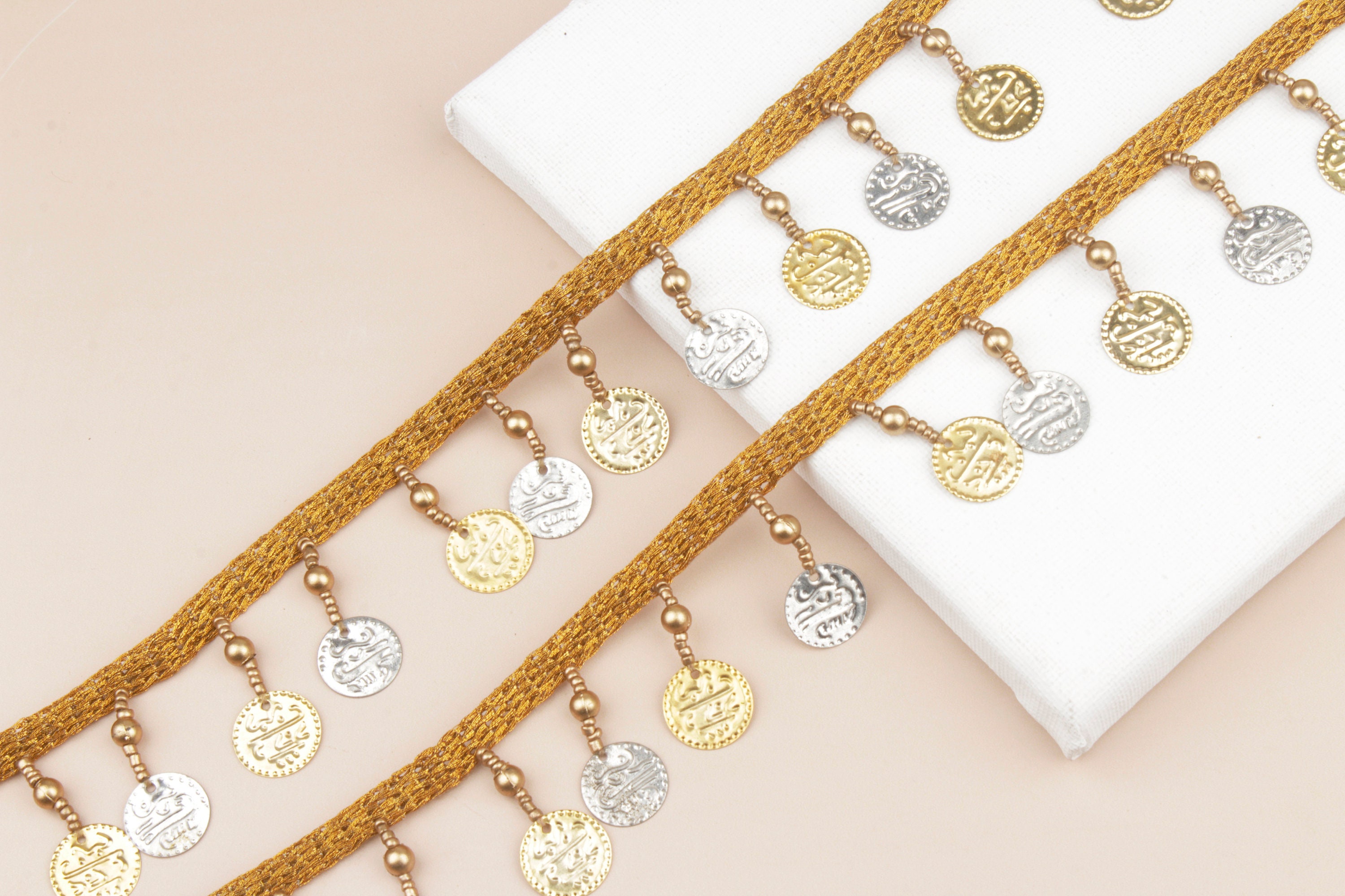 Gold and Silver Coin Trim Indian Beaded Trim Trim With Metal Etsy UK