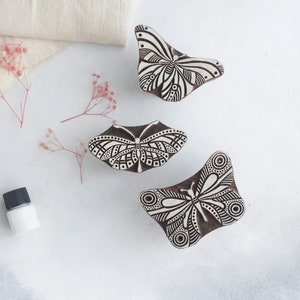 Set of 3- Butterfly Stamps, Ceramic Stamp, Wooden Printing Block, Block Print Stamp, Pottery Stamp, Textile Stamp, Clay Stamp, DIY Printing