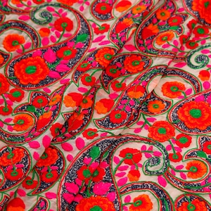 Beige and Pink Embroidered Fabric, Embroidered Skirt, Indian Fabric by the yard, Floral Saree, Georgette Fabric, Lehenga Fabric, Salwar Suit