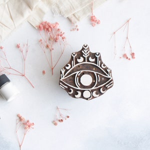 Sello de Ojo Celestial, Sello de Bloque de Madera, Sello de Mal de Ojo, Sello de Impresión en Bloque, Sello de Luna, Impresión DIY, Cerámica, Textil, Embalaje, Arcilla