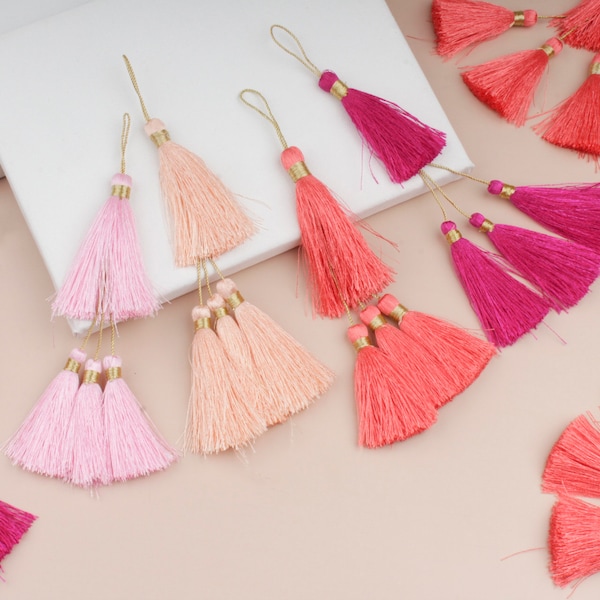 Pastel Silky Tassels, Mala Tassels, Tassels for Jewelry, Indian Tassels, Boho Tassel Charms, Tassel Keychain, Earring Tassels- Set of 2