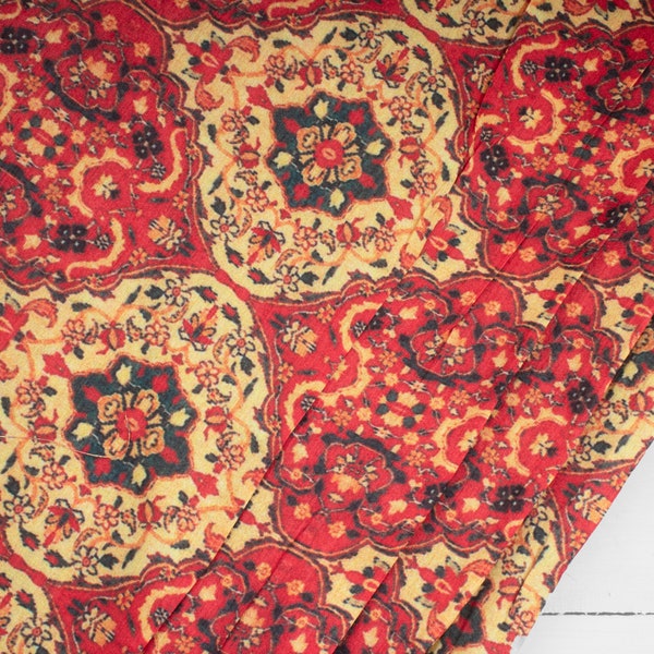 1 yard of Moroccan Print Fabric, Red Silk Fabric, Blend Silk Fabric, Indian Fabric, Floral Silk Fabric, Skirt Fabric