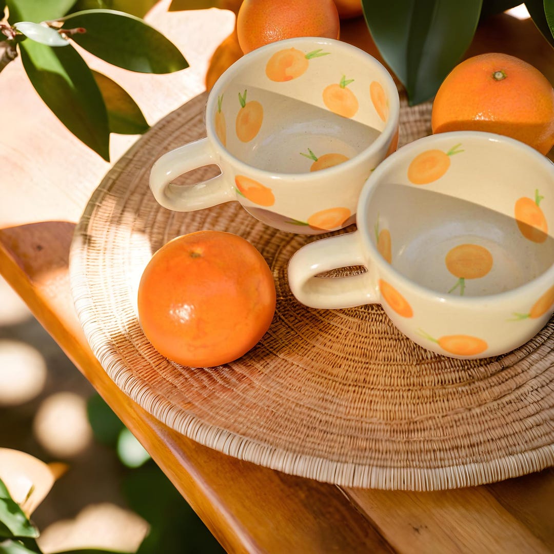 Handmade Citrus Ceramic Mug Set – Orange Fruit Design, 200ml - Etsy