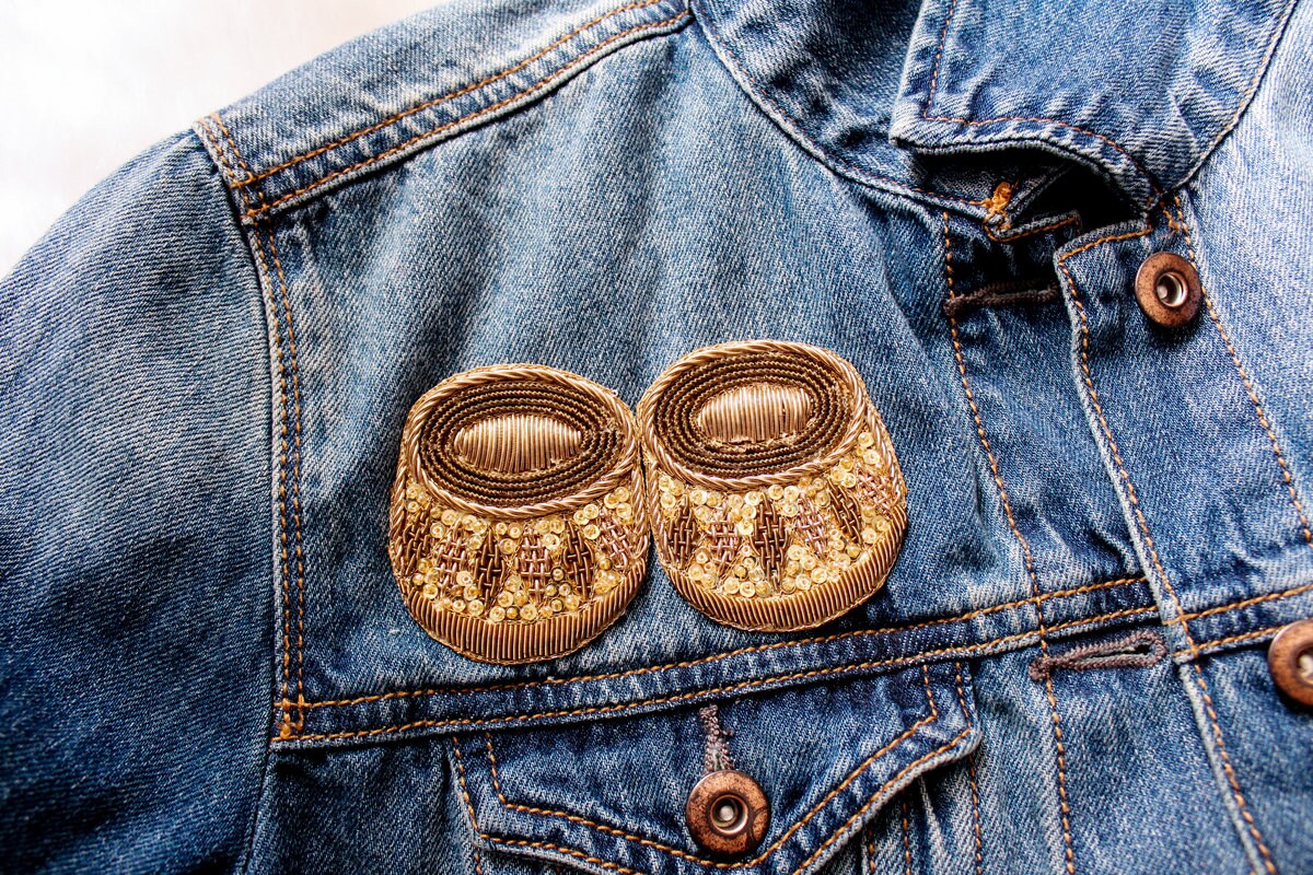 Set of 2 pair hand-made applique with zardozi work for dress and craft design denim shirt applique DNO AP159
