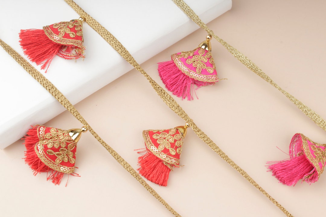 Embroidered Tassel Trim Fringe Trim Red Fringe Lace Indian Etsy
