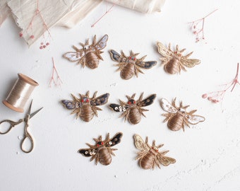 Embroidered Bee Patches, Zardozi Appliques, Embroidery Appliques, Indian Applique, Denim Jacket Patch, Costume Patches, DIY, Sewing Supplies