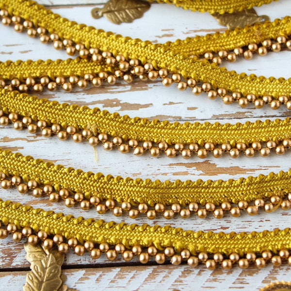 Gold Beaded Trim, Indian Trim, Gold Pearl Trim, Bridal Wear Embellishment, Indian Ribbon, Gold Trim