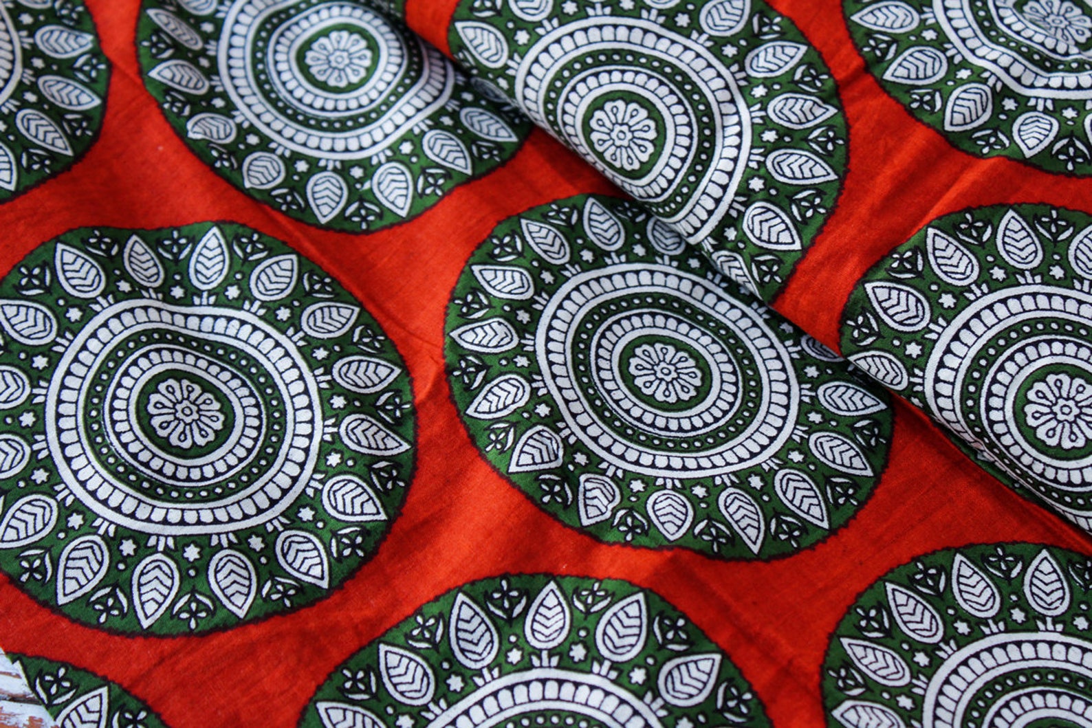 Mandala Print Fabric Brown and Green Mandala Fabric Indian Etsy