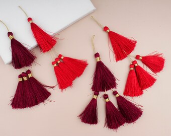 Red Silky Tassels, Earring Tassels, Mala Tassels, Jewelry Tassels , Indian Tassels, Boho Tassels, Tassel Keychain, Tassels For DIY- Set of 2