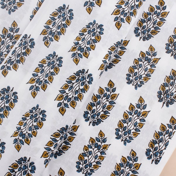 Leaf Print Fabric, White Muslin, Lampshade Fabric, Indian Cotton, Fabric by the Yard, Upholstery Fabric, Summer Clothing, Quilting Fabric
