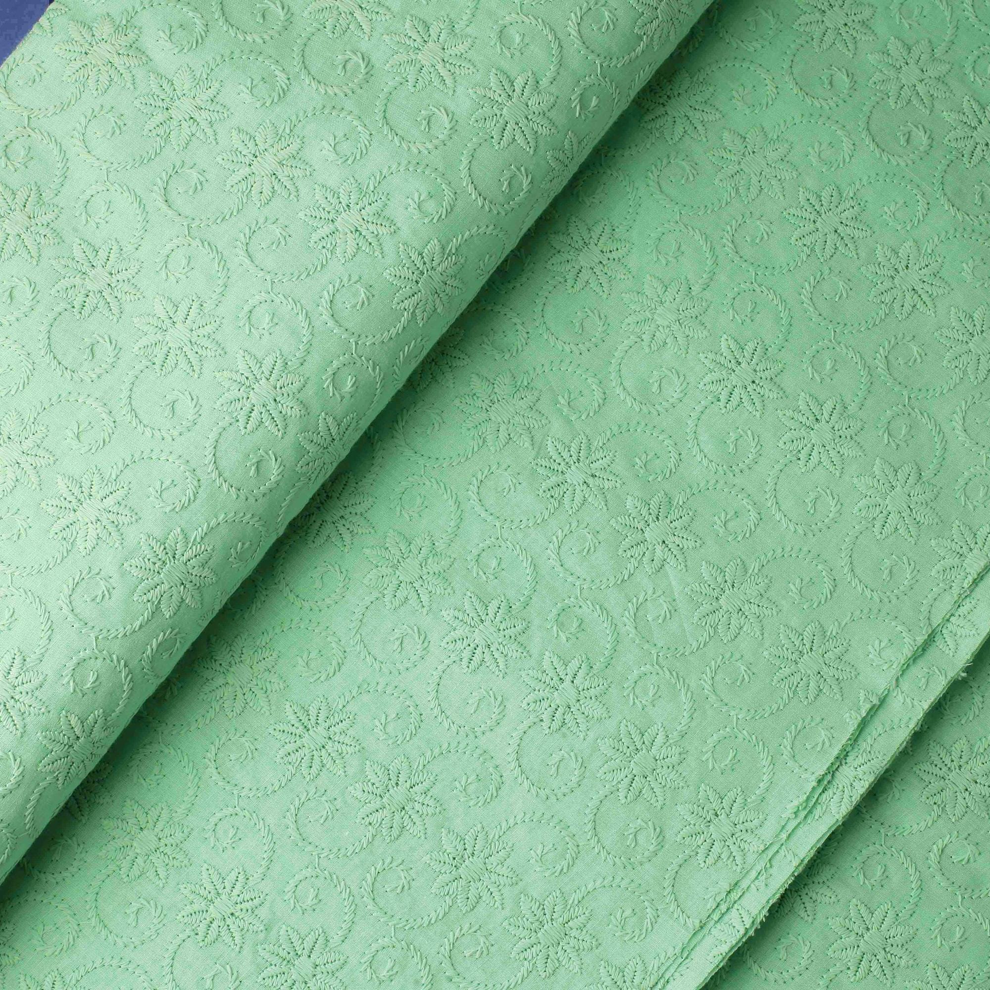 1 Yard Mint Green Embroidered Fabric Indian Cotton Chikankari Fabric Upholstery Fabric Floral Fabric Cotton Corset Etsy UK
