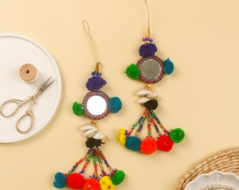 Mirror Pom Pom Tassels (Set of 2) – Beaded Camel Swag, DIY Craft Charms