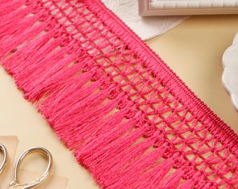 3 yardas - Adorno de flecos con borlas de seda artificial rosa - 3,5" de ancho