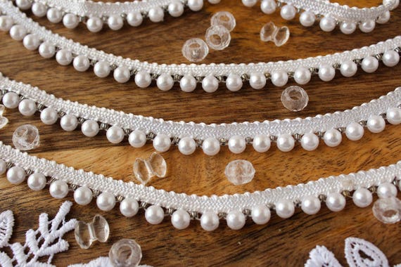 Beaded Trim | Flat Pearl Trim, 1/4 wide | White | Lace & Co.