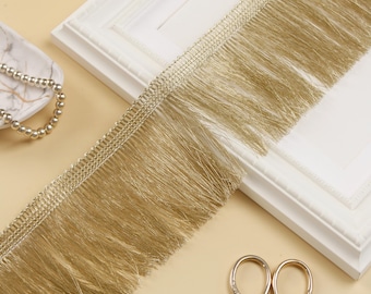 Gold Eyelash Fringe Trim - 3 Yards, Metallic Boho Tassel